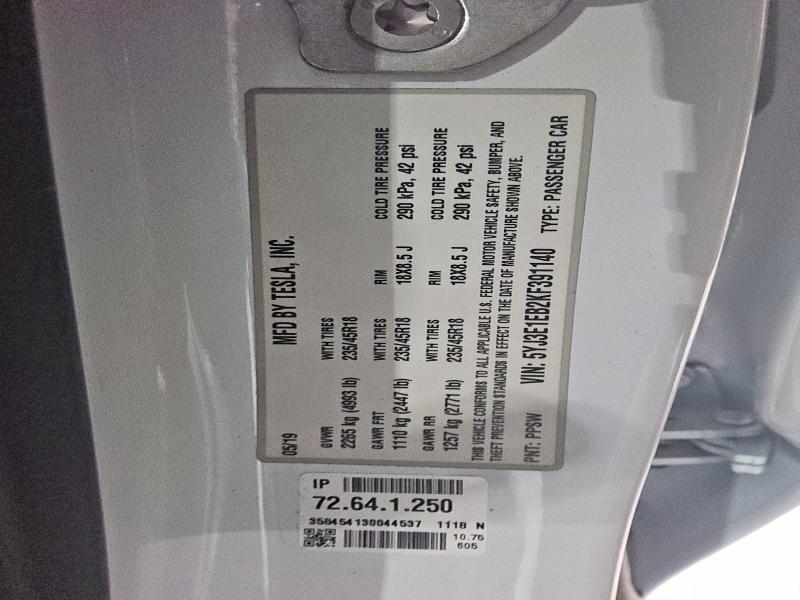 Aukcja sprzedaży 2019 Tesla Model 3, vin: 5YJ3E1EB2KF391140, numer aukcji: 78691135