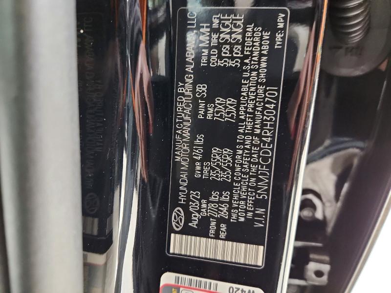 76951195 :رقم المزاد ، 5NMJFCDE4RH304701 vin ، 2024 Hyundai Tucson مزاد بيع