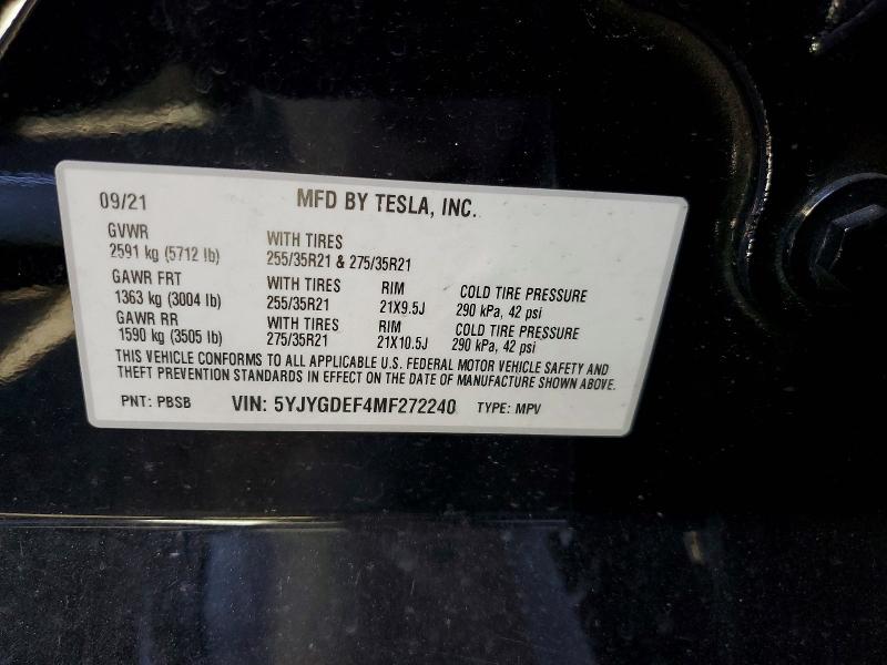 2021 Tesla Model Y მანქანა იყიდება აუქციონზე, vin: 5YJYGDEF4MF272240, აუქციონის ნომერი: 77883455