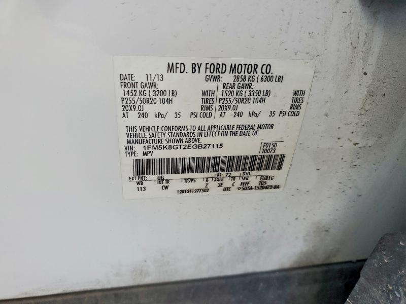78677815 :رقم المزاد ، 1FM5K8GT2EGB27115 vin ، 2014 Ford Explorer مزاد بيع