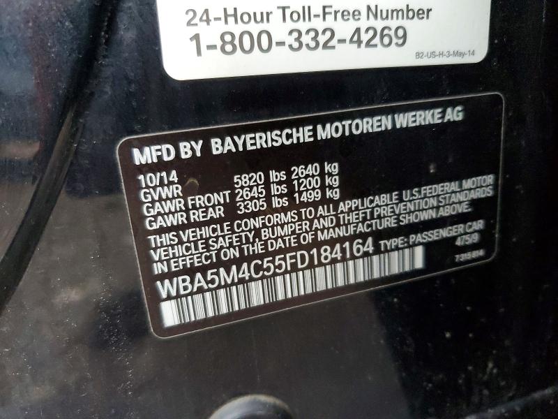 2015 Bmw 535 მანქანა იყიდება აუქციონზე, vin: WBA5M4C55FD184164, აუქციონის ნომერი: 76523195