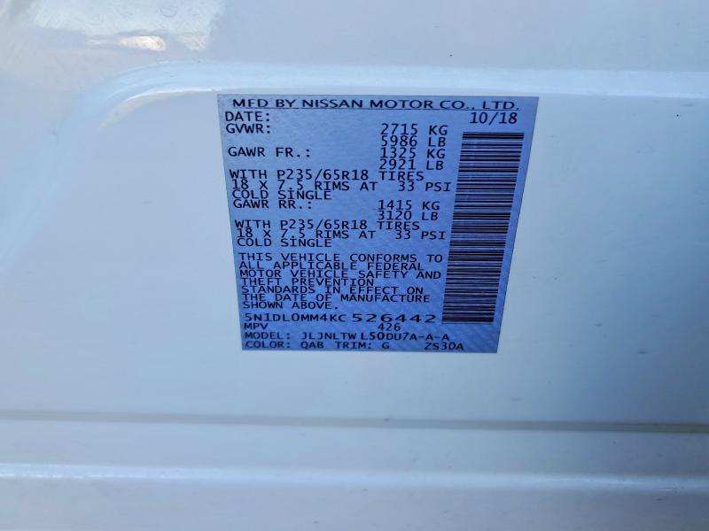 Aukcja sprzedaży 2019 Infiniti Qx60, vin: 5N1DL0MM4KC526442, numer aukcji: 76335145