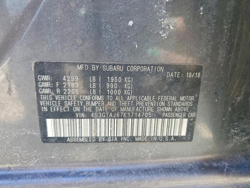 78614375 :رقم المزاد ، 4S3GTAJ67K1714705 vin ، 2019 Subaru Impreza مزاد بيع
