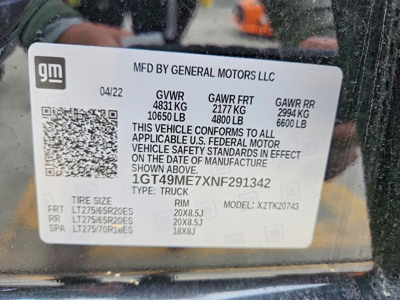 Продаж на аукціоні авто 2022 Gmc Sierra, vin: 1GT49ME7XNF291342, номер лоту: 77362135
