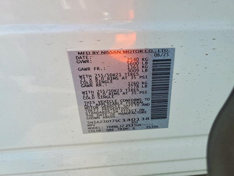 76583315 :رقم المزاد ، 5N1AZ3DT7SC140138 vin ، 2025 Nissan Murano مزاد بيع