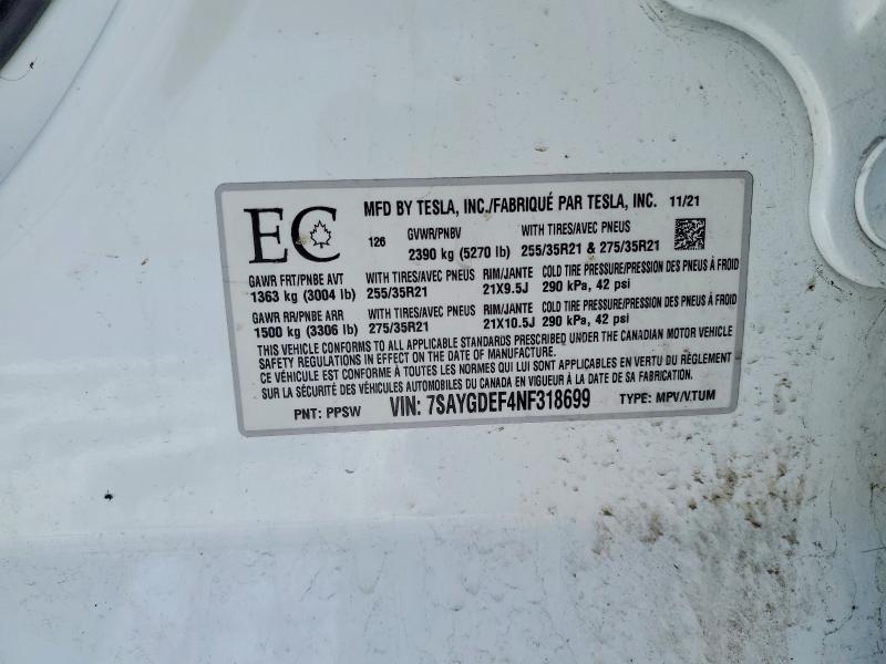 Продажа на аукционе авто 2022 Tesla Model Y, vin: 7SAYGDEF4NF318699, номер лота: 77828545