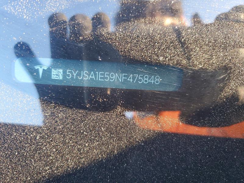2022 Tesla Model S მანქანა იყიდება აუქციონზე, vin: 5YJSA1E59NF475848, აუქციონის ნომერი: 78526135