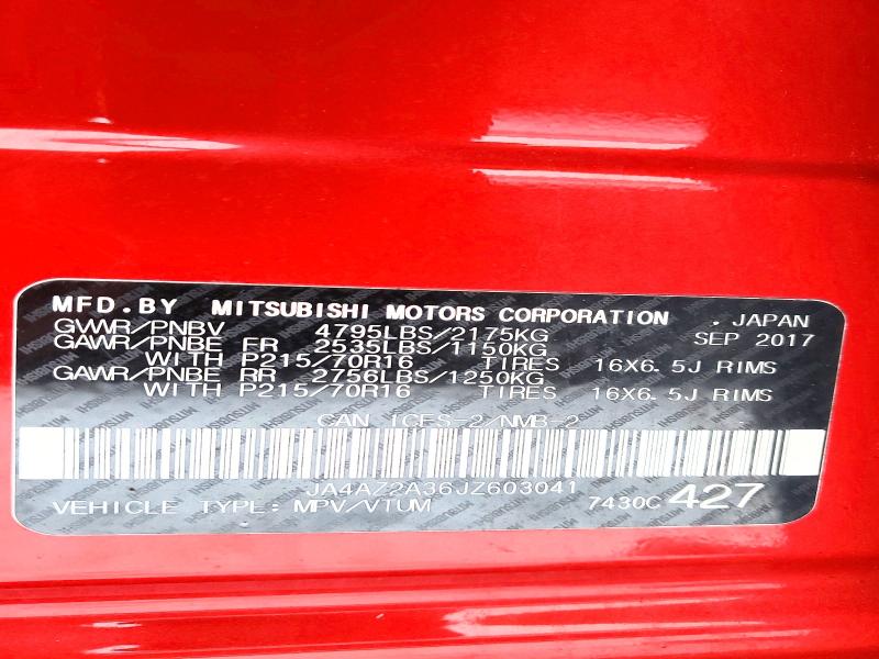 75266545 :رقم المزاد ، JA4AZ2A36JZ603041 vin ، 2018 Mitsubishi Outlander مزاد بيع
