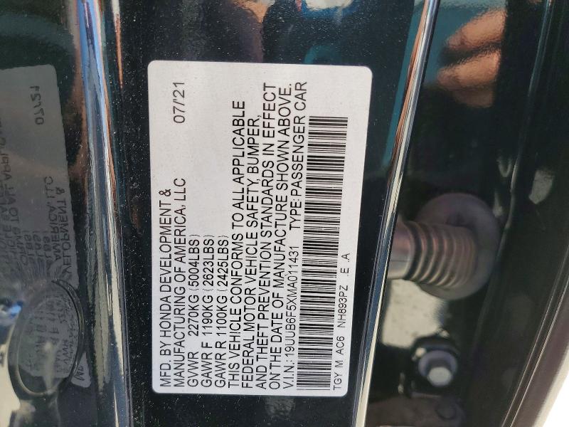 75598095 :رقم المزاد ، 19UUB6F5XMA011431 vin ، 2021 Acura Tlx مزاد بيع