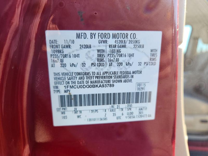 78738745 :رقم المزاد ، 1FMCU0DG0BKA93789 vin ، 2011 Ford Escape مزاد بيع