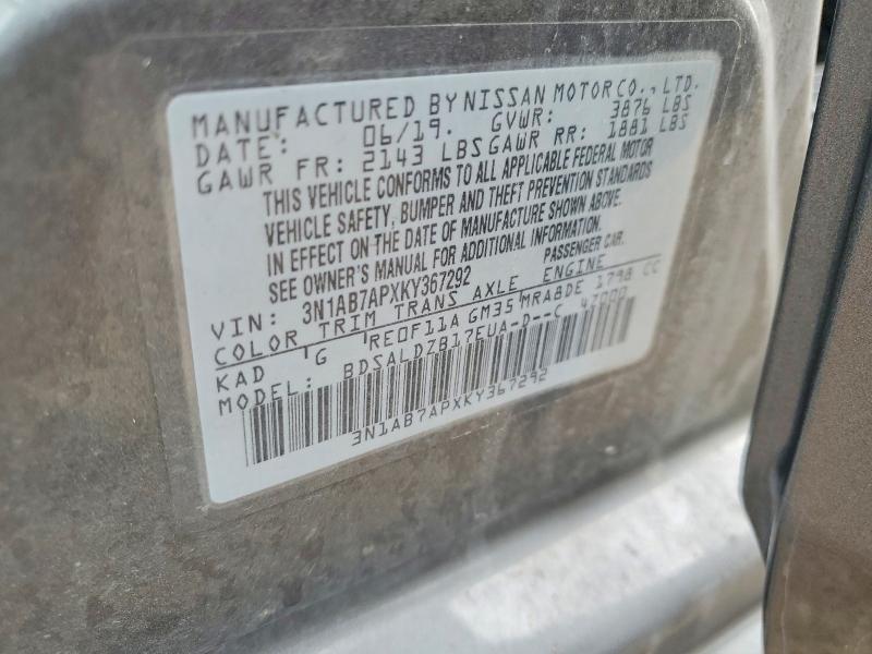 Продаж на аукціоні авто 2019 Nissan Sentra, vin: 3N1AB7APXKY367292, номер лоту: 78169905