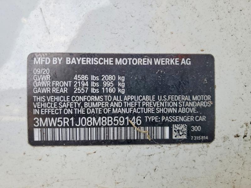 76665235 :رقم المزاد ، 3MW5R1J08M8B59146 vin ، 2021 Bmw 330i مزاد بيع