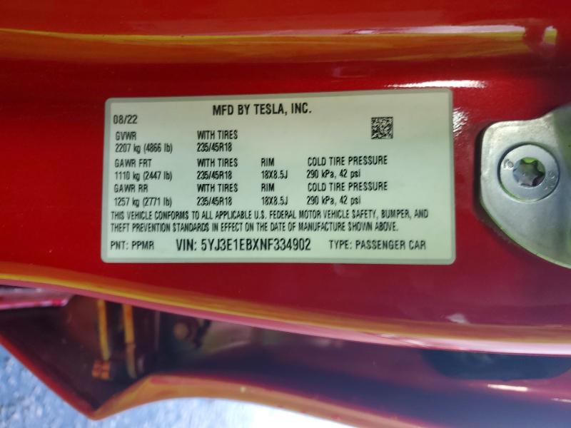Продажа на аукционе авто 2022 Tesla Model 3, vin: 5YJ3E1EBXNF334902, номер лота: 78361315
