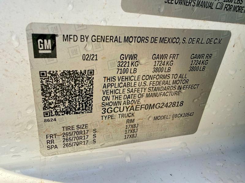 Продаж на аукціоні авто 2021 Chevrolet Silverado, vin: 3GCUYAEF0MG242818, номер лоту: 78362915