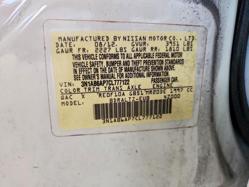 Aukcja sprzedaży 2012 Nissan Sentra, vin: 3N1AB6AP7CL777122, numer aukcji: 77883525