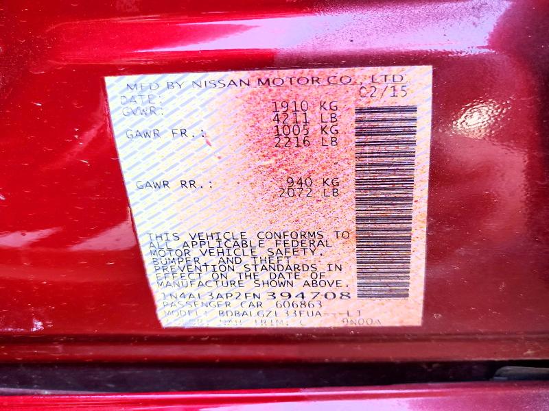 Продаж на аукціоні авто 2015 Nissan Altima, vin: 1N4AL3AP2FN394708, номер лоту: 77540235