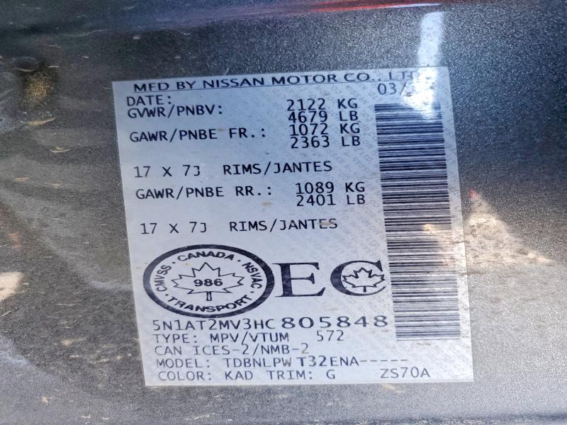 Aukcja sprzedaży 2017 Nissan Rogue, vin: 5N1AT2MV3HC805848, numer aukcji: 78687585