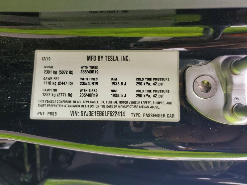2020 Tesla Model 3 მანქანა იყიდება აუქციონზე, vin: 5YJ3E1EB6LF622414, აუქციონის ნომერი: 78422955
