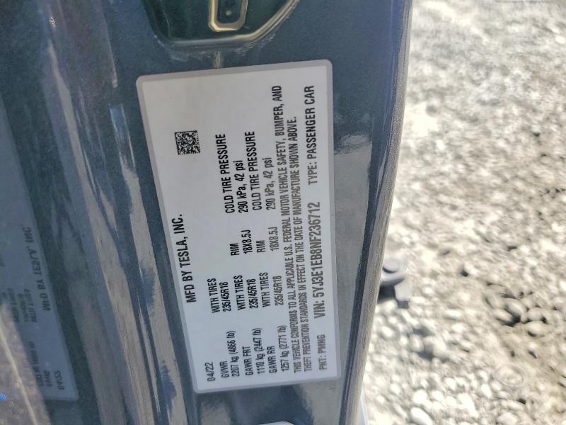 Aukcja sprzedaży 2022 Tesla Model 3, vin: 5YJ3E1EB8NF236712, numer aukcji: 75778955