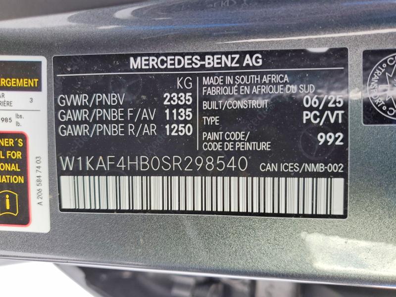 78867965 :رقم المزاد ، W1KAF4HB0SR298540 vin ، 2025 Mercedes-benz C مزاد بيع