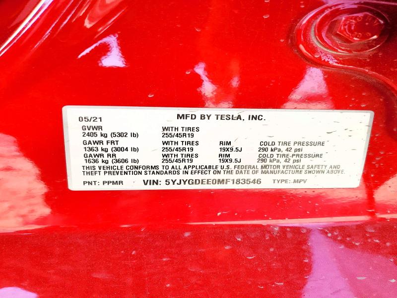 Продажа на аукционе авто 2021 Tesla Model Y, vin: 5YJYGDEE0MF183546, номер лота: 78431655