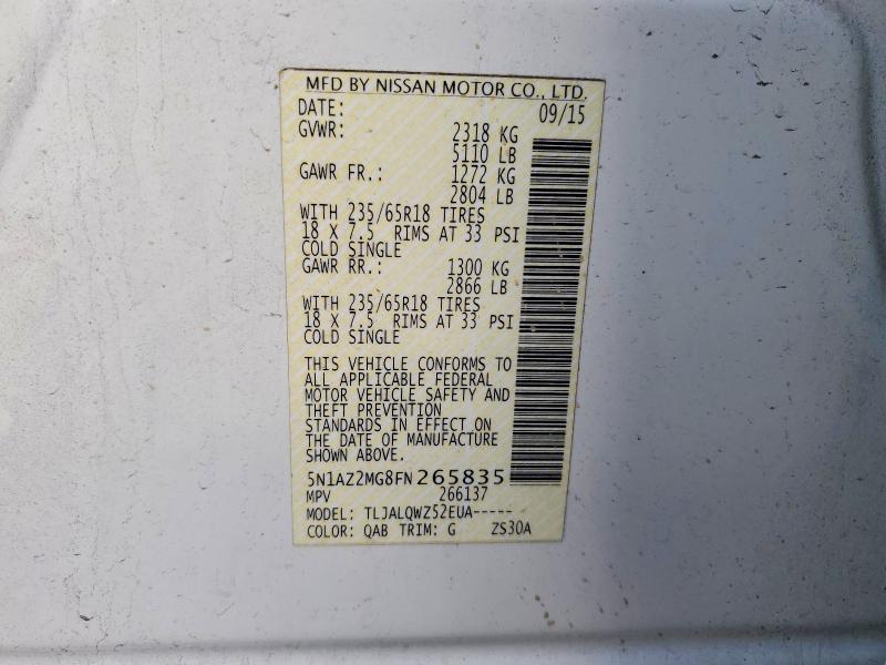 Aukcja sprzedaży 2015 Nissan Murano, vin: 5N1AZ2MG8FN265835, numer aukcji: 76634125