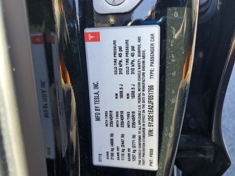 Продажа на аукционе авто 2018 Tesla Model 3, vin: 5YJ3E1EA2JF051766, номер лота: 76212485