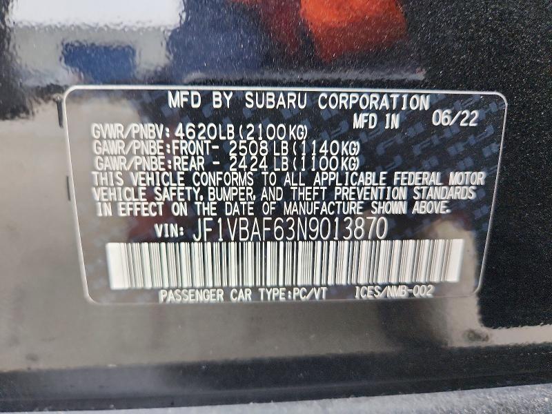 Продажа на аукционе авто 2022 Subaru Wrx, vin: JF1VBAF63N9013870, номер лота: 75859225