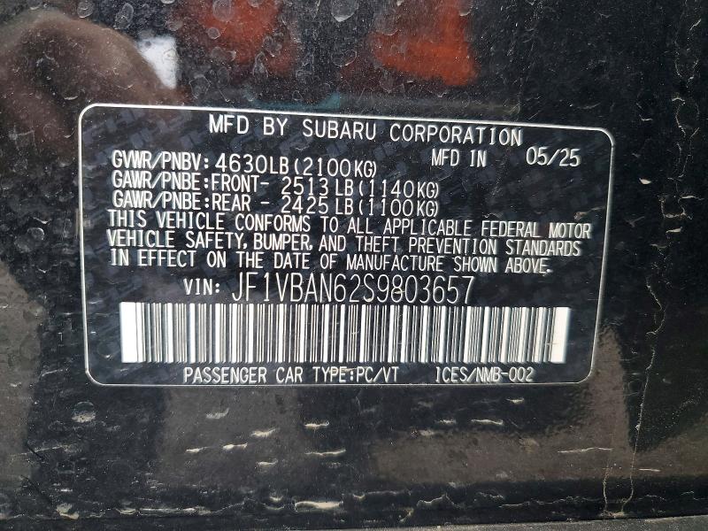 77750015 :رقم المزاد ، JF1VBAN62S9803657 vin ، 2025 Subaru Wrx مزاد بيع