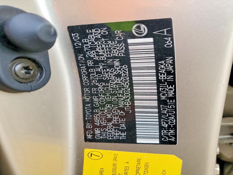 Aukcja sprzedaży 2004 Lexus Es 330, vin: JTHBA30G245023226, numer aukcji: 78782635