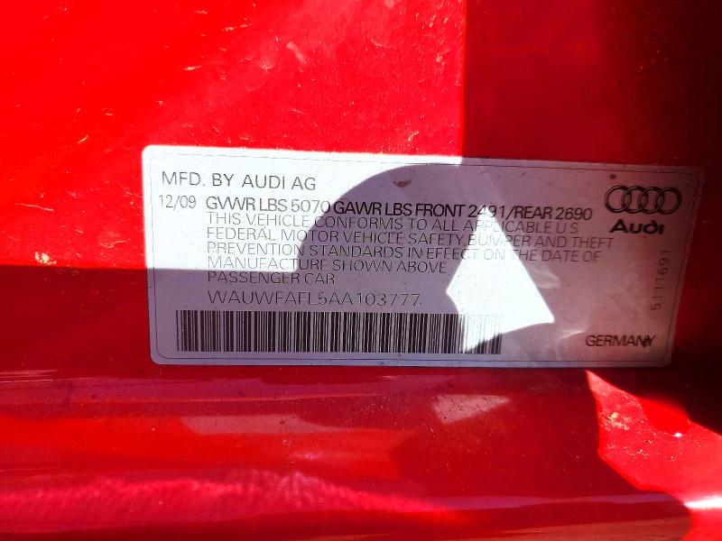 Продажа на аукционе авто 2010 Audi A4, vin: WAUWFAFL5AA103777, номер лота: 77624305