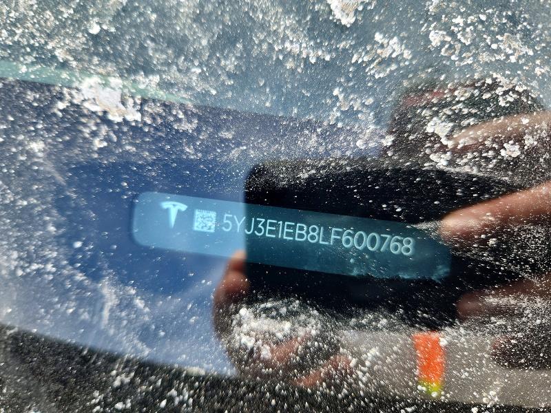 2020 Tesla Model 3 მანქანა იყიდება აუქციონზე, vin: 5YJ3E1EB8LF600768, აუქციონის ნომერი: 76774035