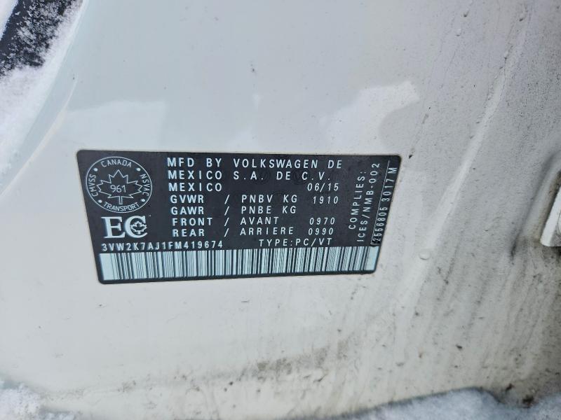 Aukcja sprzedaży 2015 Volkswagen Jetta, vin: 3VW2K7AJ1FM419674, numer aukcji: 76918165