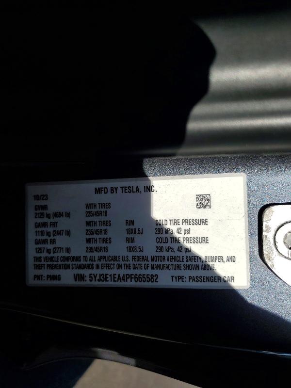 Продаж на аукціоні авто 2023 Tesla Model 3, vin: 5YJ3E1EA4PF665582, номер лоту: 79307585