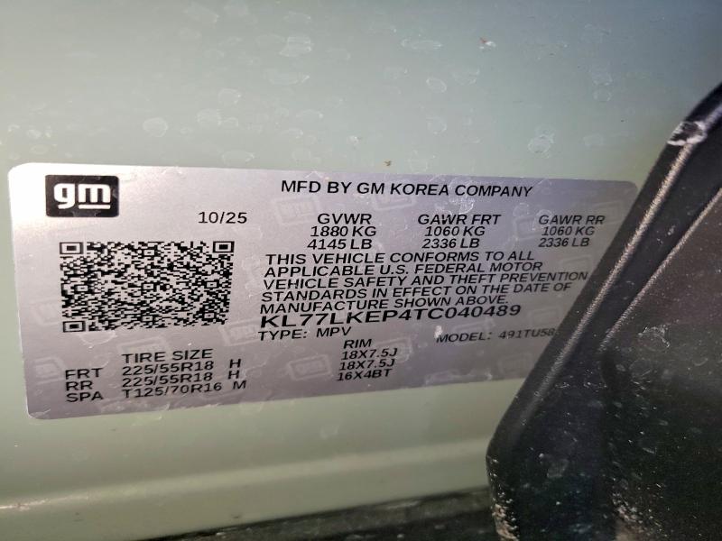 2026 Chevrolet Trax მანქანა იყიდება აუქციონზე, vin: KL77LKEP4TC040489, აუქციონის ნომერი: 76143015