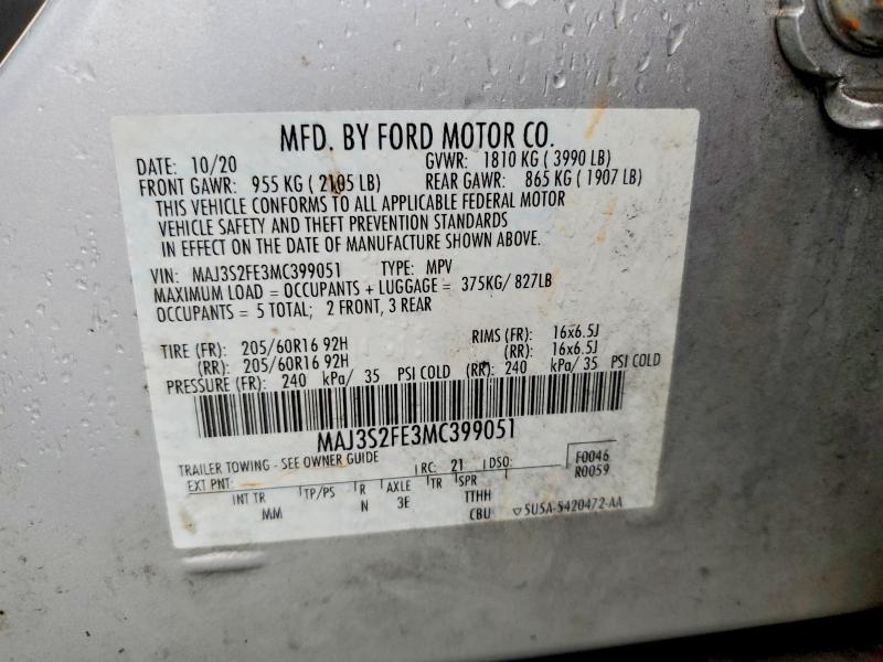 2021 Ford Ecosport მანქანა იყიდება აუქციონზე, vin: MAJ3S2FE3MC399051, აუქციონის ნომერი: 78373765