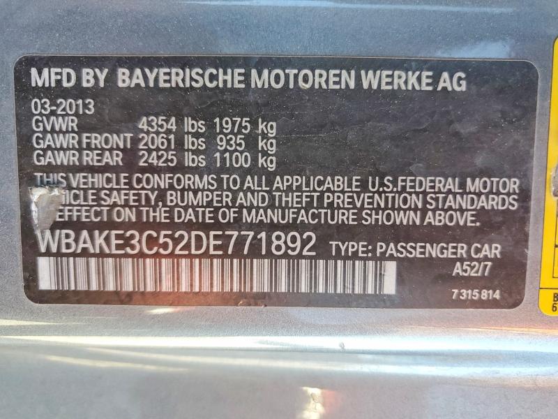 Продажа на аукционе авто 2013 Bmw 328, vin: WBAKE3C52DE771892, номер лота: 78860385