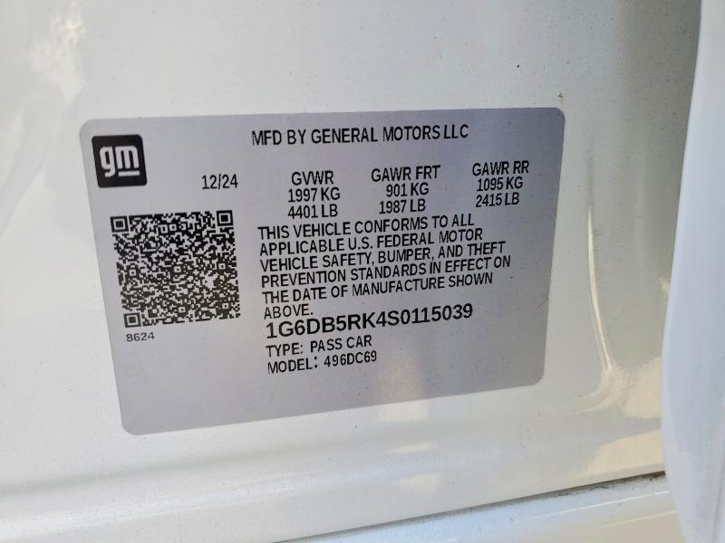 2025 Cadillac Ct4 მანქანა იყიდება აუქციონზე, vin: 1G6DB5RK4S0115039, აუქციონის ნომერი: 79190925