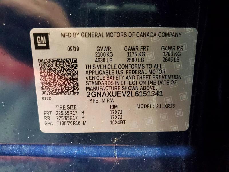 2020 Chevrolet Equinox მანქანა იყიდება აუქციონზე, vin: 2GNAXUEV2L6151341, აუქციონის ნომერი: 76473305