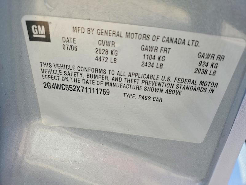 76340715 :رقم المزاد ، 2G4WC552X71111769 vin ، 2007 Buick Lacrosse مزاد بيع