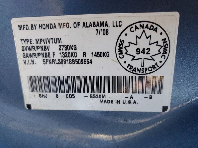 Продажа на аукционе авто 2008 Honda Odyssey, vin: 5FNRL38818B509554, номер лота: 78813745