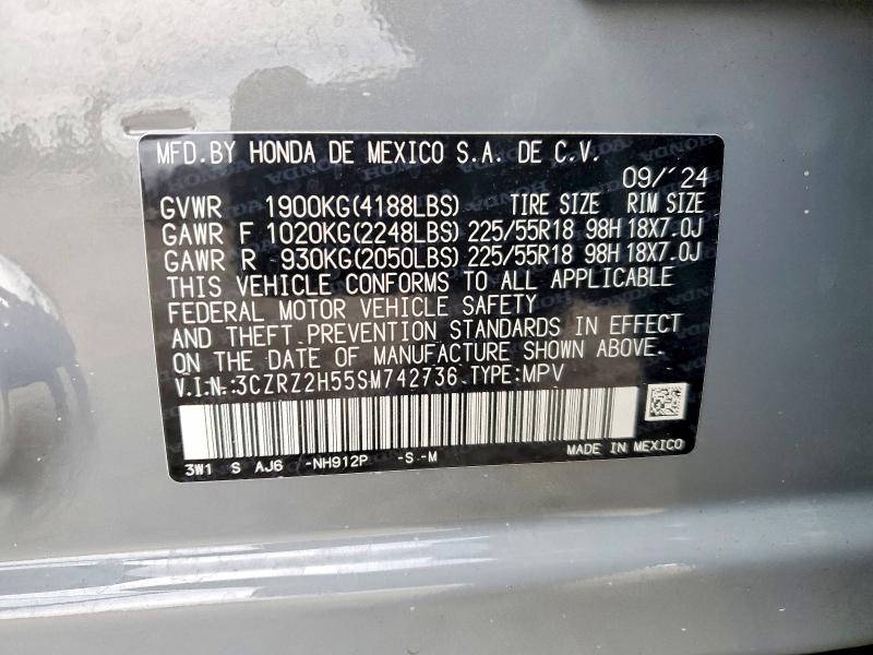 77245045 :رقم المزاد ، 3CZRZ2H55SM742736 vin ، 2025 Honda Hr-v مزاد بيع
