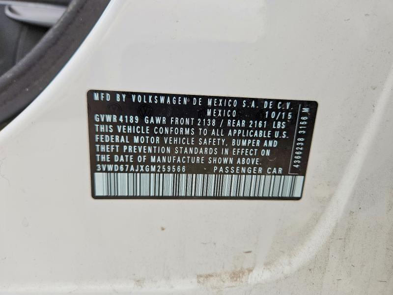2016 Volkswagen Jetta მანქანა იყიდება აუქციონზე, vin: 3VWD67AJXGM259566, აუქციონის ნომერი: 76354535