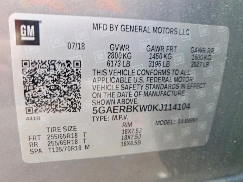 75867945 :رقم المزاد ، 5GAERBKW0KJ114104 vin ، 2019 Buick Enclave مزاد بيع