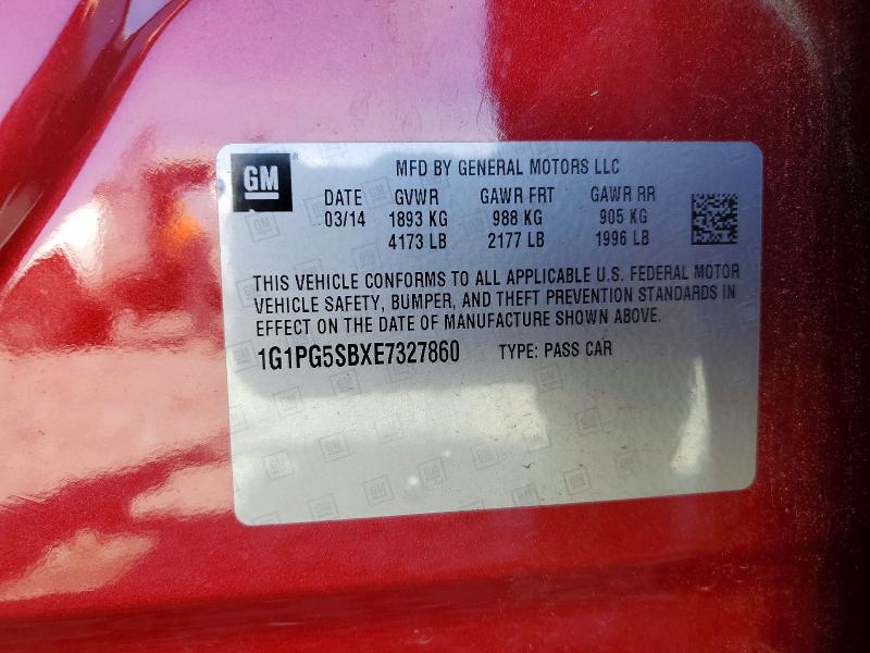 77917345 :رقم المزاد ، 1G1PG5SBXE7327860 vin ، 2014 Chevrolet Cruze مزاد بيع