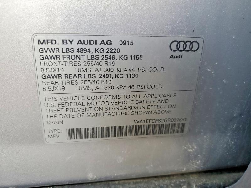 2016 Audi Q3 მანქანა იყიდება აუქციონზე, vin: WA1EFCFS2GR007661, აუქციონის ნომერი: 76396275