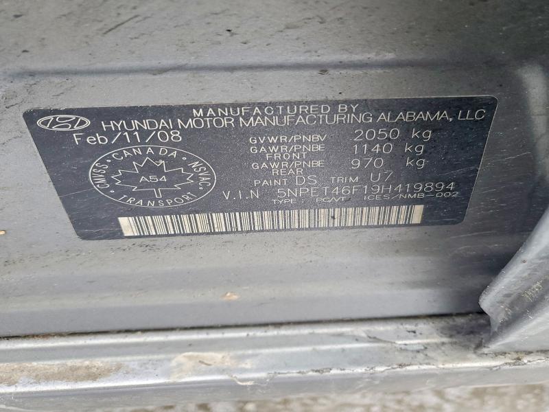 Продажа на аукционе авто 2009 Hyundai Sonata, vin: 5NPET46F19H419894, номер лота: 77571095