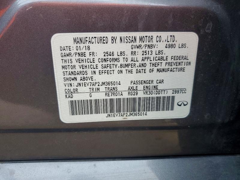 2018 Infiniti Q50 მანქანა იყიდება აუქციონზე, vin: JN1EV7AP2JM365014, აუქციონის ნომერი: 77084315
