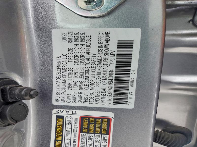 75240725 :رقم المزاد ، 5J6RW2H98NL001644 vin ، 2022 Honda Cr-v مزاد بيع