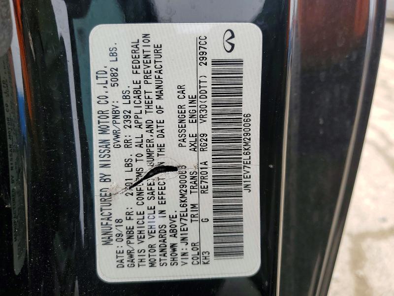 76799915 :رقم المزاد ، JN1EV7EL6KM290066 vin ، 2019 Infiniti Q60 مزاد بيع